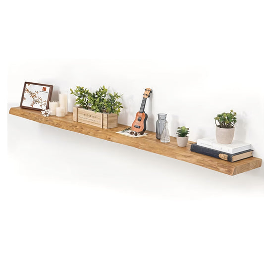 Floating Shelves for Wall, 72"x9.3" Rustic Solid Live-Edge Elm Wood Wall Shelves