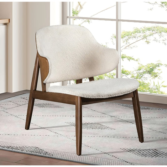 Modern Mid-Century Accent Chair with Wingback Walnut/Beige - Engineered Wood Fabric Solid Wood