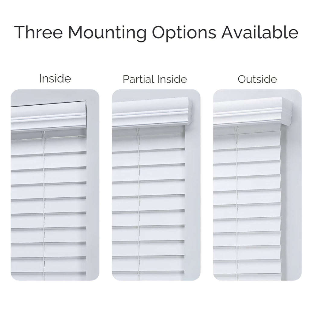 Linen Avenue Customizable Cordless Faux Wood Blind White 60 to 65 W x 56 H, Outside Mount