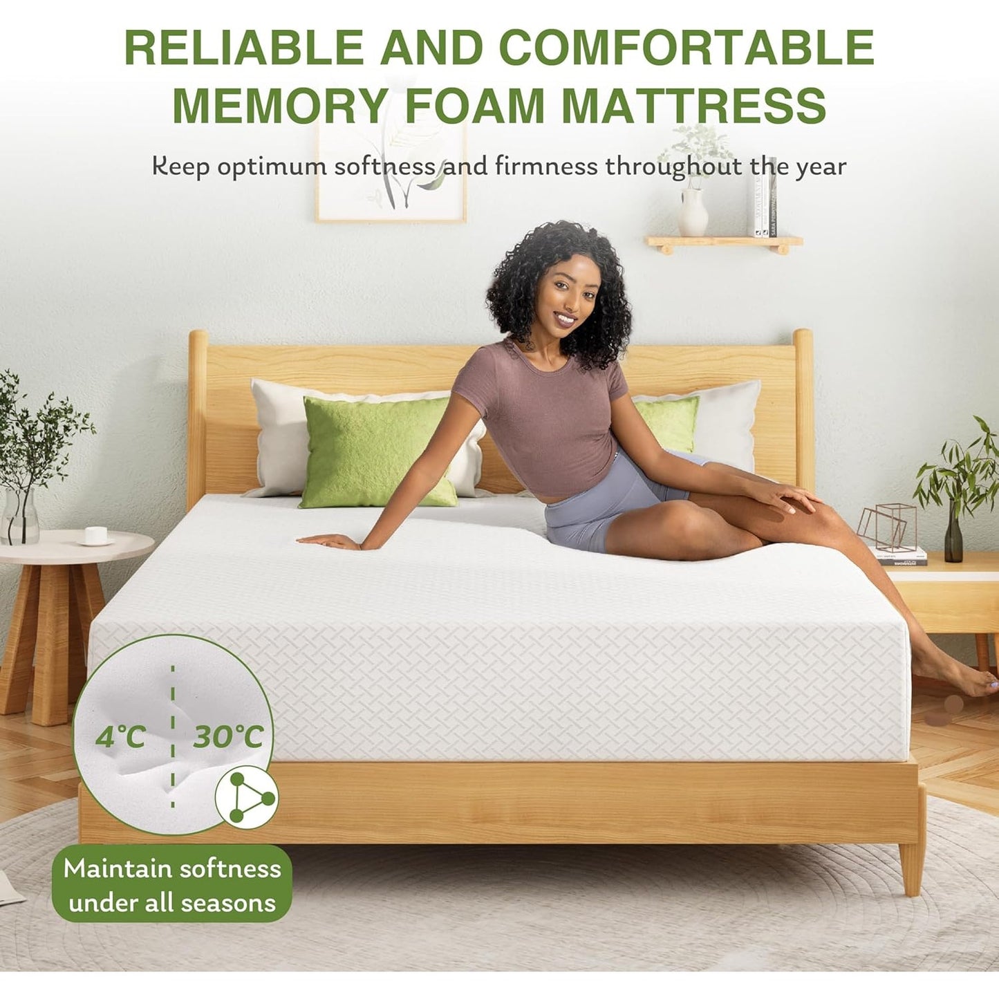 EGOHOME Queen Mattress  in A Box, 12 In, Medium Firm, Cooling Green Tea Gel, 80''L x 60''W, White