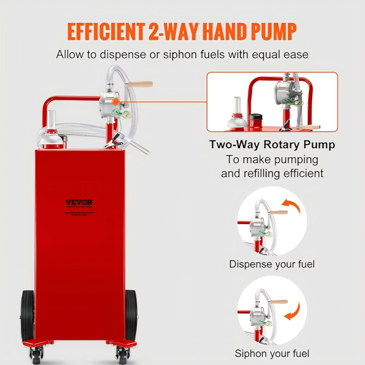 Fuel Caddy 35 Gallon, Gas Storage Tank on 4 Wheels, with Manual Transfer Pump, Gasoline Diesel