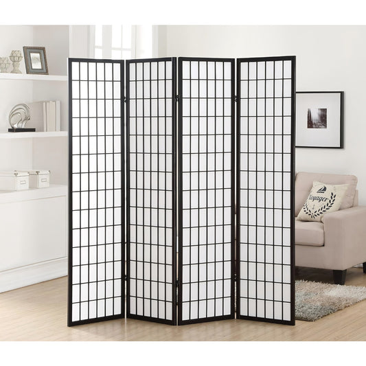 Roundhill Furniture Oriental Shoji 4 Panel Screen Room Divider, Black