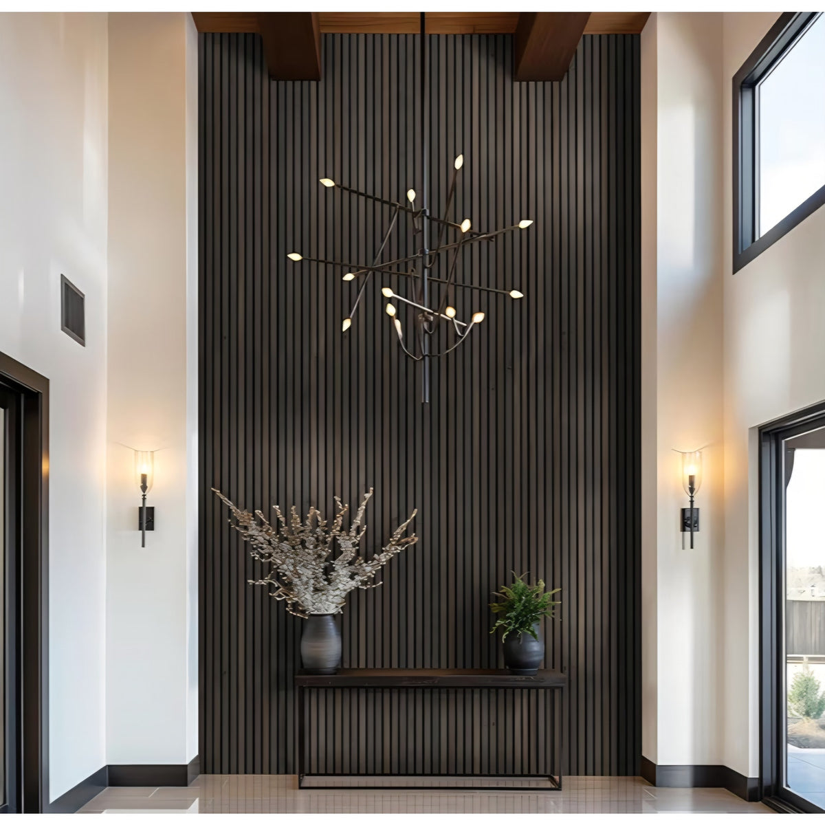 Acoustic Wood Slat Wall Panels for Interior Decor 9.5 in. x 94.5 in. - Umber