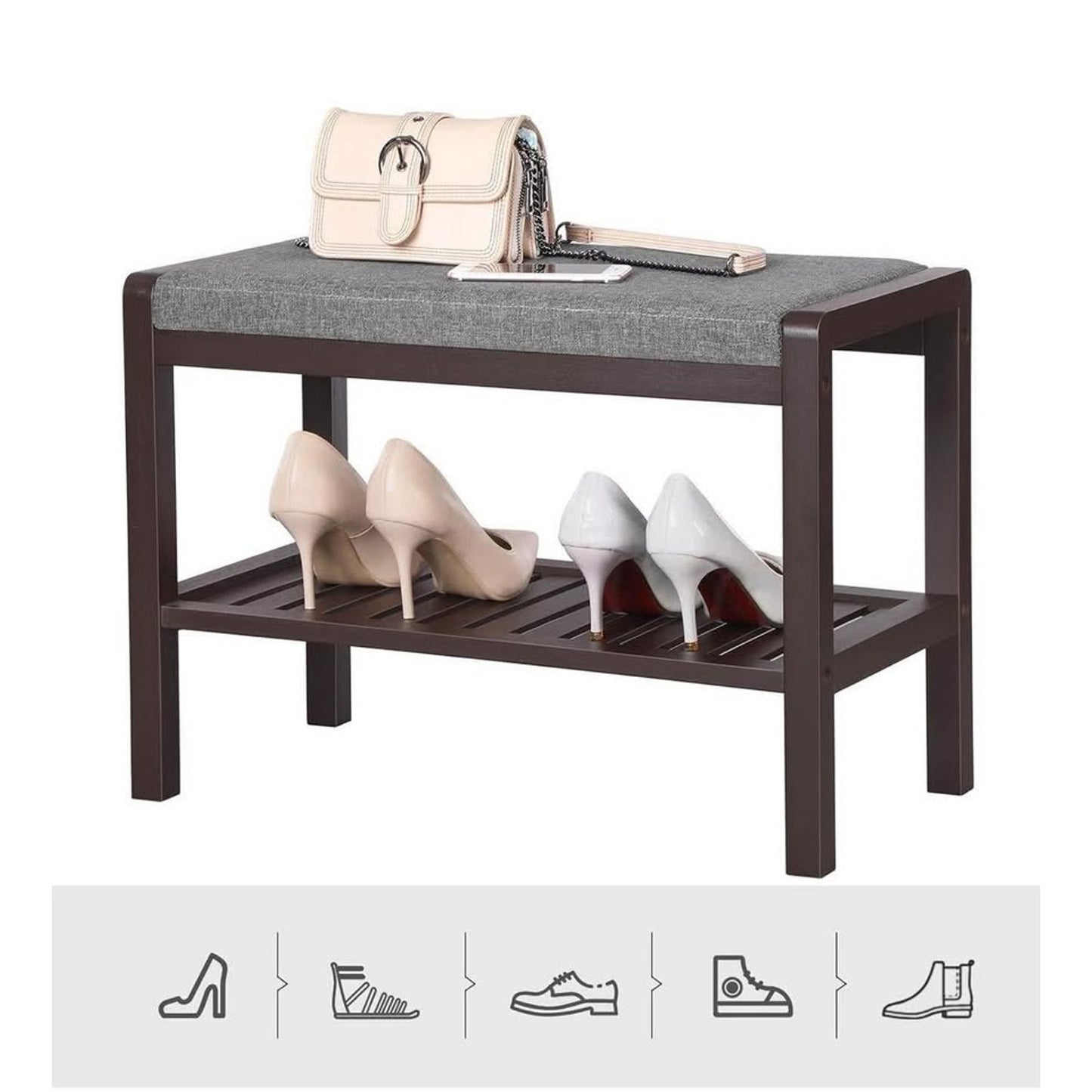 SONGMICS Shoe Rack Bench with Cushion Upholstered Padded Seat, Storage Shelf, Shoe Organizer, Holds