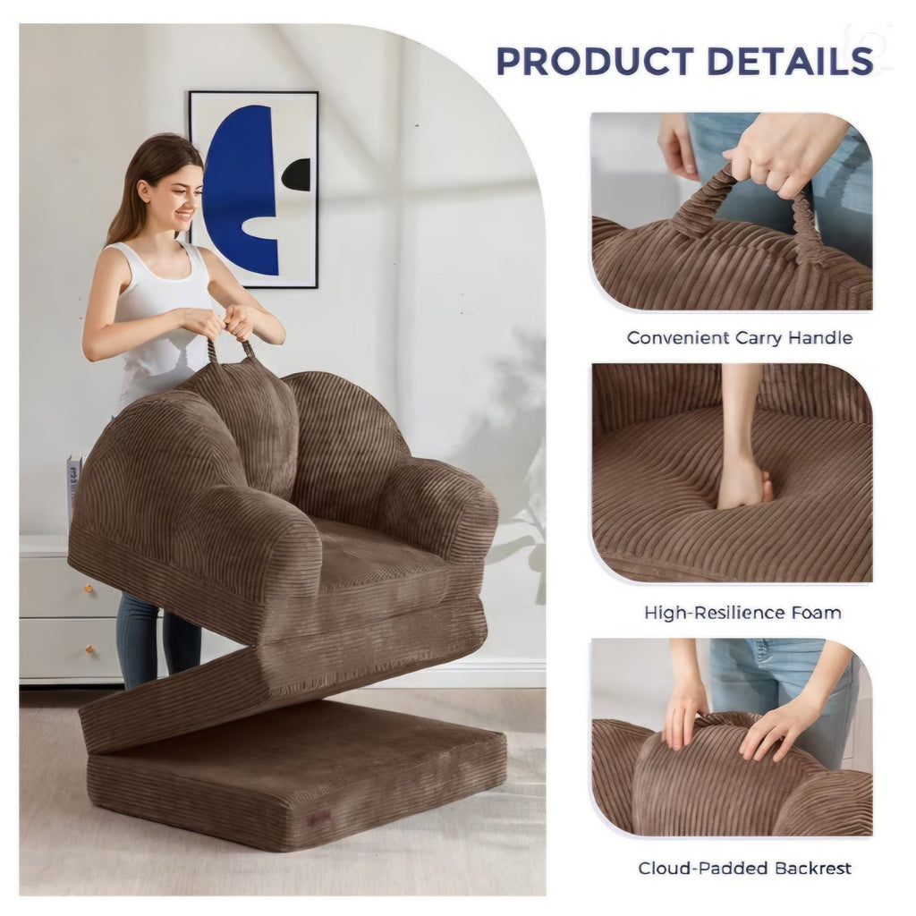 MAXYOYO Folding Sofa Bed, Floral-Shaped Convertible Floor Sofa Couch withBackrest, 2 in 1