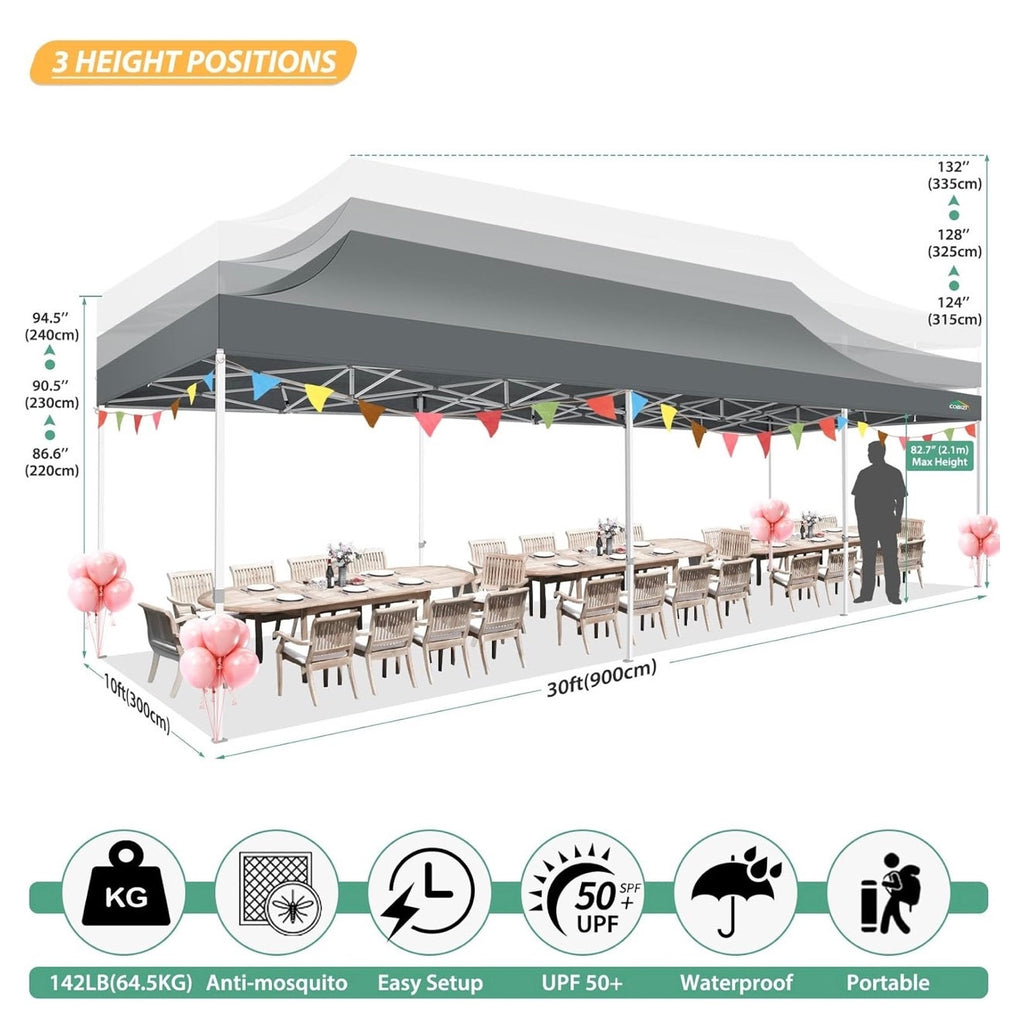 COBIZI 10x30 Canopy Tent, Heavy Duty Pop up Canopy with Sidewalls, Waterproof Easy Setup Canopy