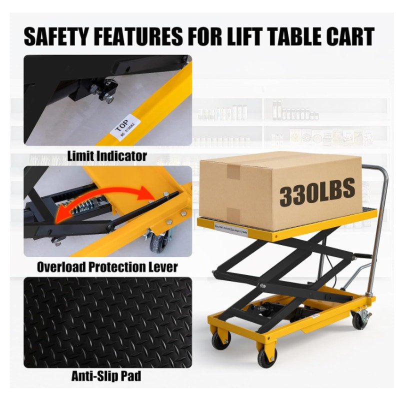 Hydraulic Lift Table Cart, 440lbs Capacity 49.6'' Max Lift, Double Scissor Lift Table w/4 Wheels