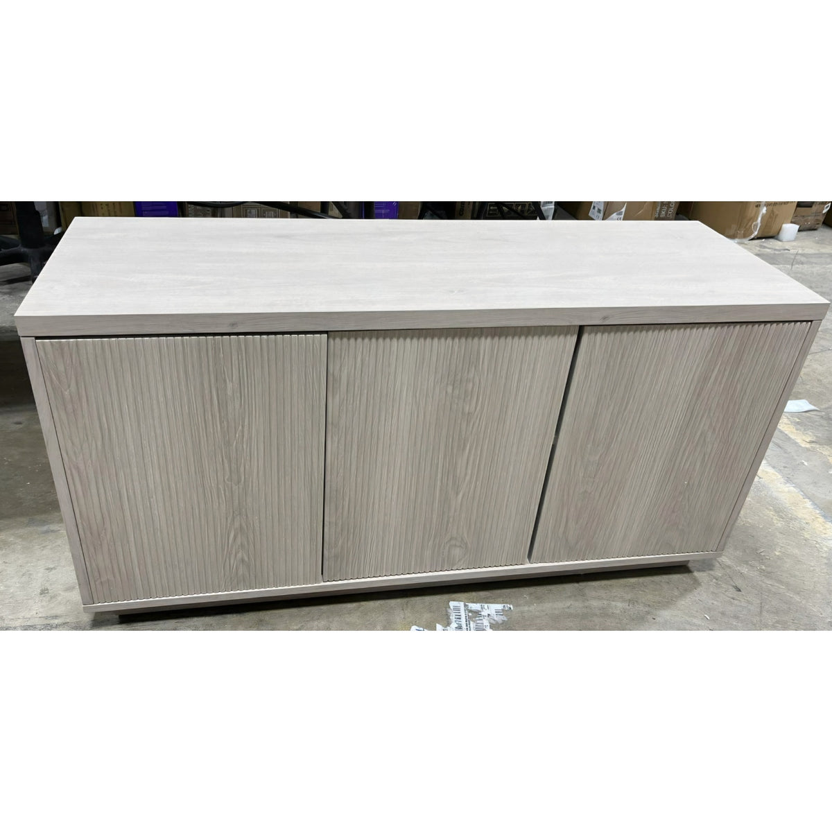 TV Stand for TVs up to 55" with 3 Swing Out Ribbed Doors and Adjustable Shelves for Living Room