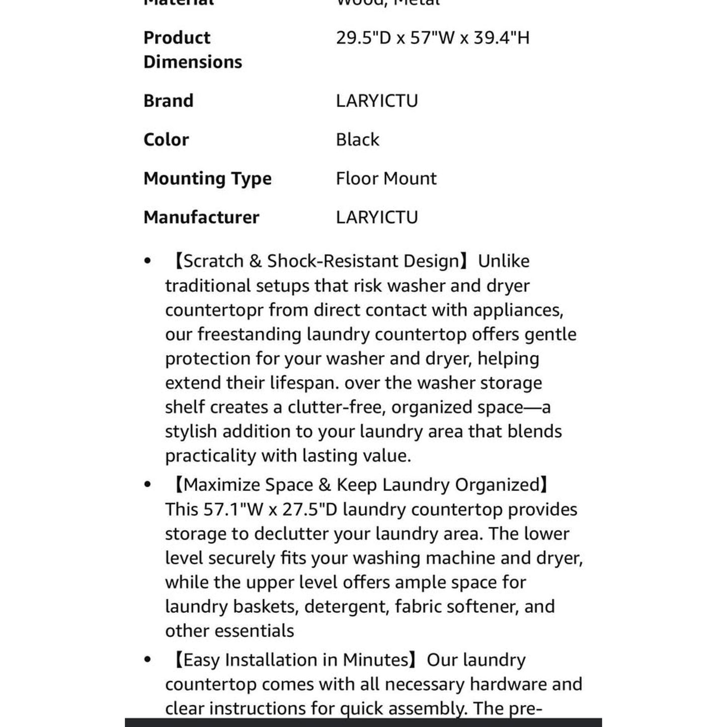 Washer Dryer Countertop with Side Bars, 57.1" W x 27.5" D Laundry Countertop Over Washer and Dryer S