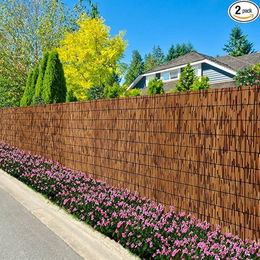 FENRUNXU 2 Pack Natural Bamboo Reed Fence,6FT X 16.4FT. High Outdoor Privacy Reed Screening, Brown