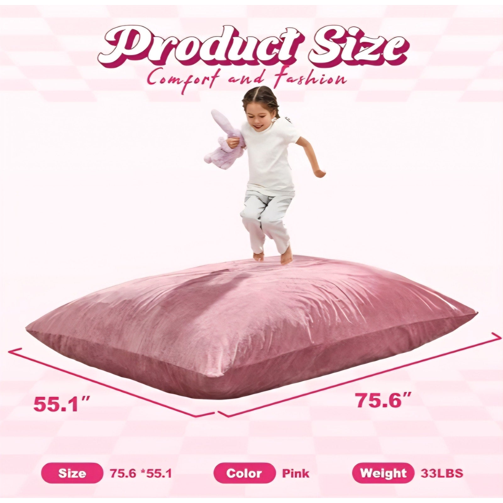 3 in 1 Bean Bag Chair Giant Bean Bag Chairs for Adults with Velvet Cover Convertible Bean Bag Floor