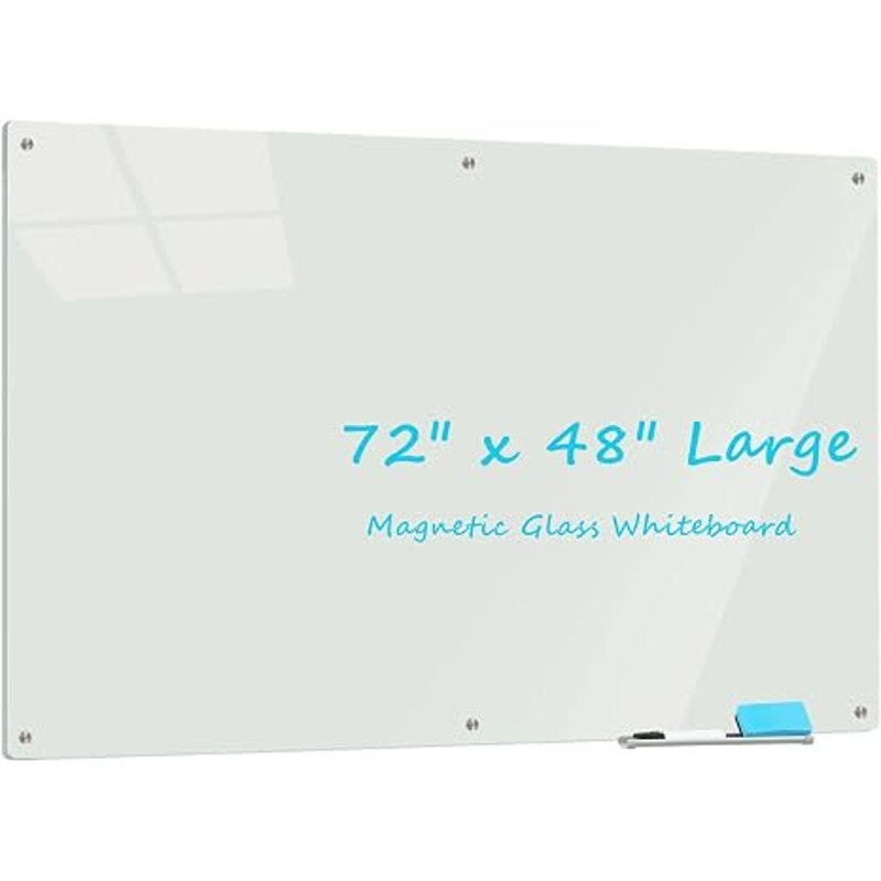 Glass Whiteboard 6'x4', Magnetic Glass Dry Erase, Frameless Wall Mounting, for Office Home & School