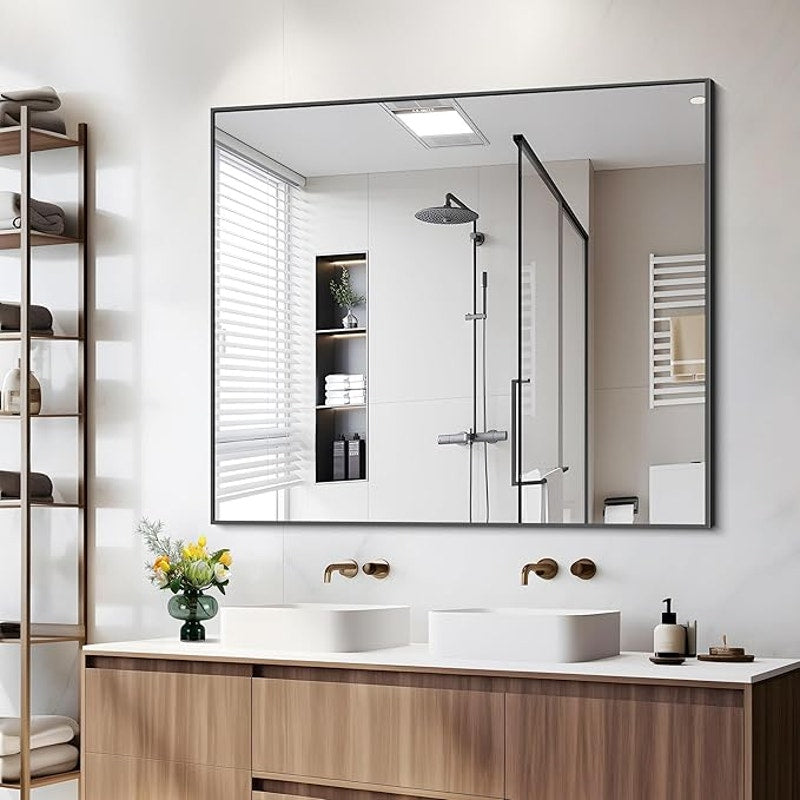 Black Bathroom Mirror for Wall,36x40 Inch Rectangle Mirror with Metal Frame, Horizontal or Vertical
