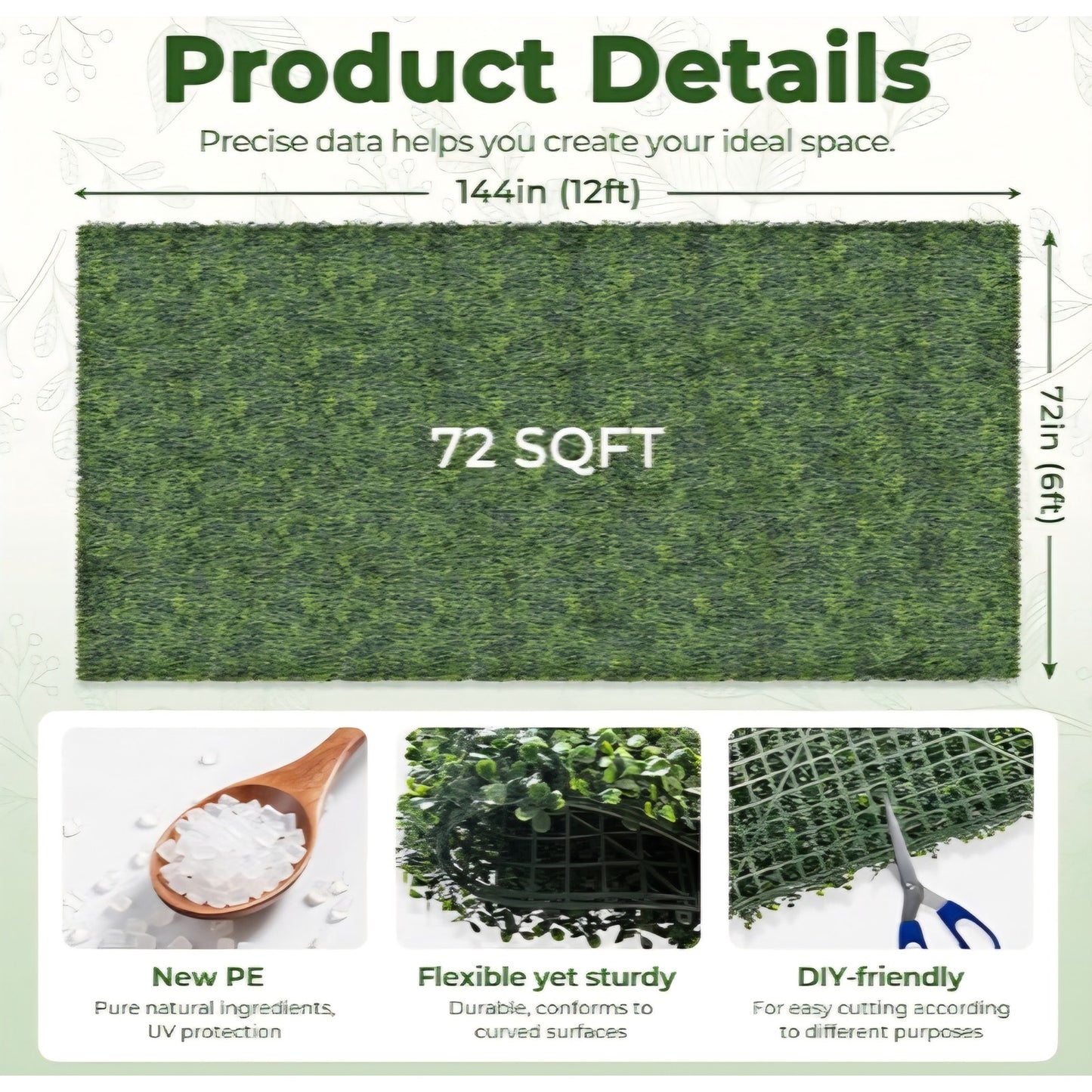 Artificial Boxwood Backdrop Roll: 72"x144" (72 sqft) UV-Anti Greenery Faux Grass Hedge