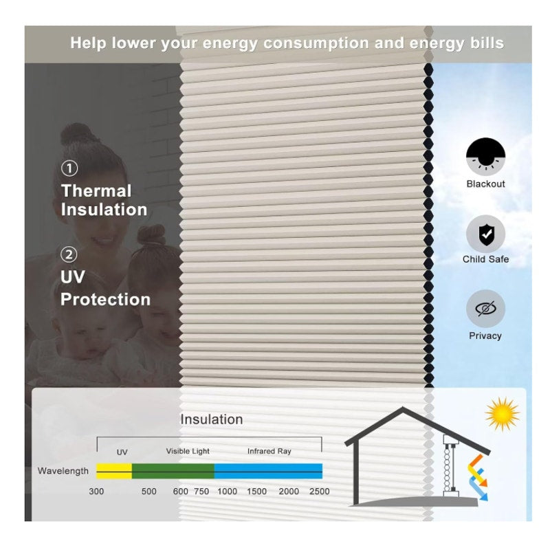 Changshade Cordless Cellular Shades 31" Wx72 H, Beige