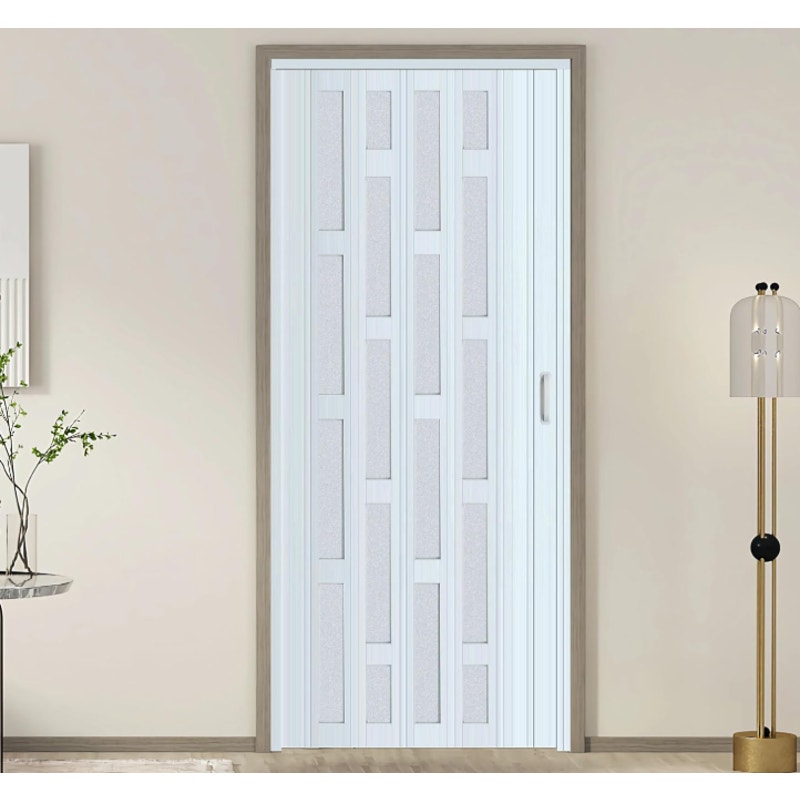 DIYHD 36X96in Frosted Glass PVC Folding Accordion Door with Latch