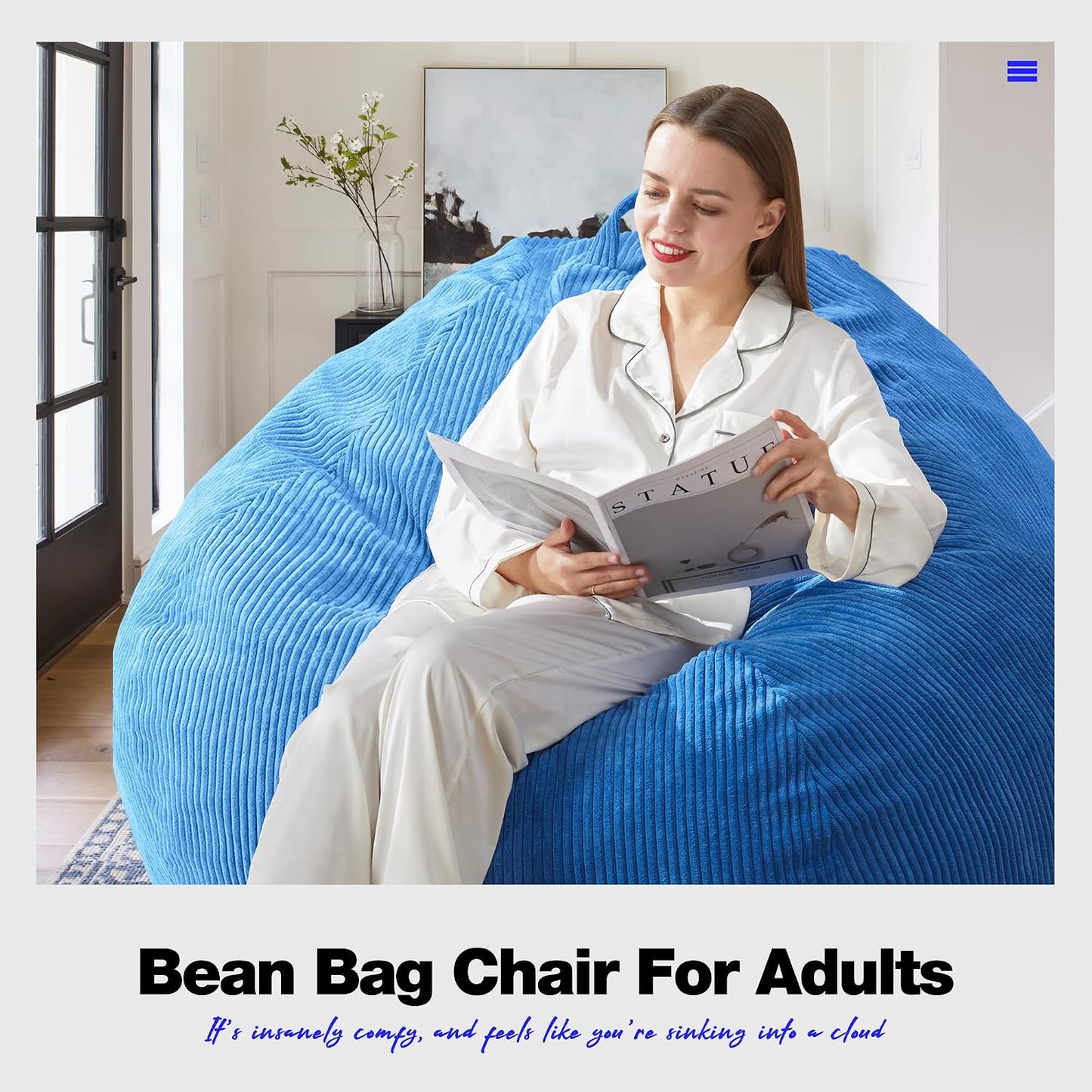 Hobestluk 4.5FT Bean Bag Chair Giant Bean Bag Chair with Filler Included Adult, Jumbo, Blue