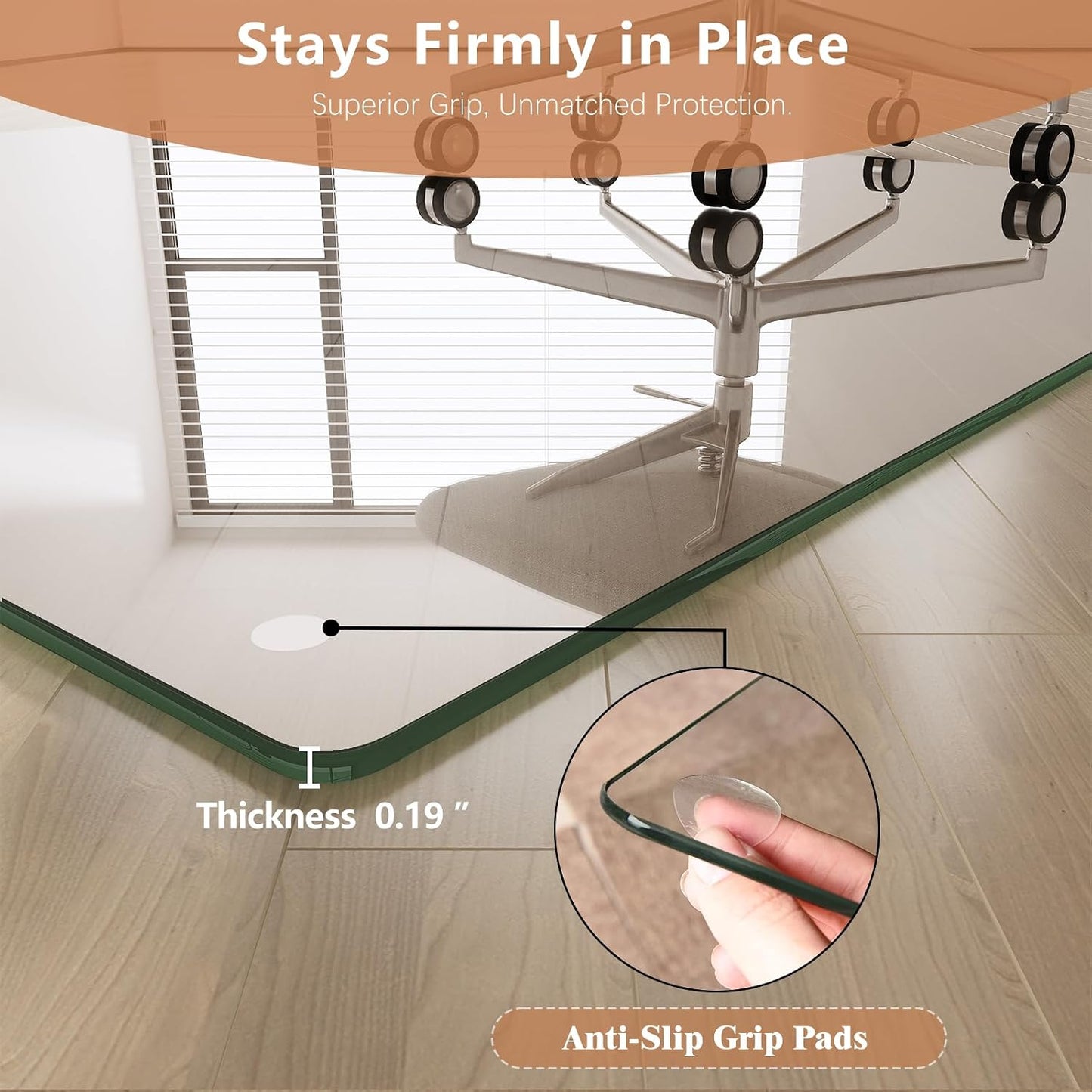 Tempered Glass Chair Mat for Carpet & Hard Floor, 48"x60" Chair Mat, Heavy Duty & Scratch Resistant