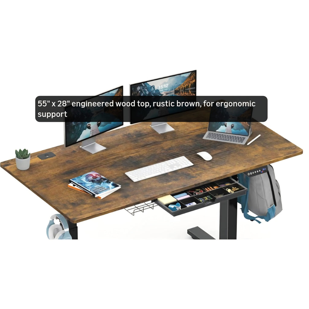 SHW 55 x 28 Inches Electric Height Adjustable Standing Desk with Drawer and Memory Preset