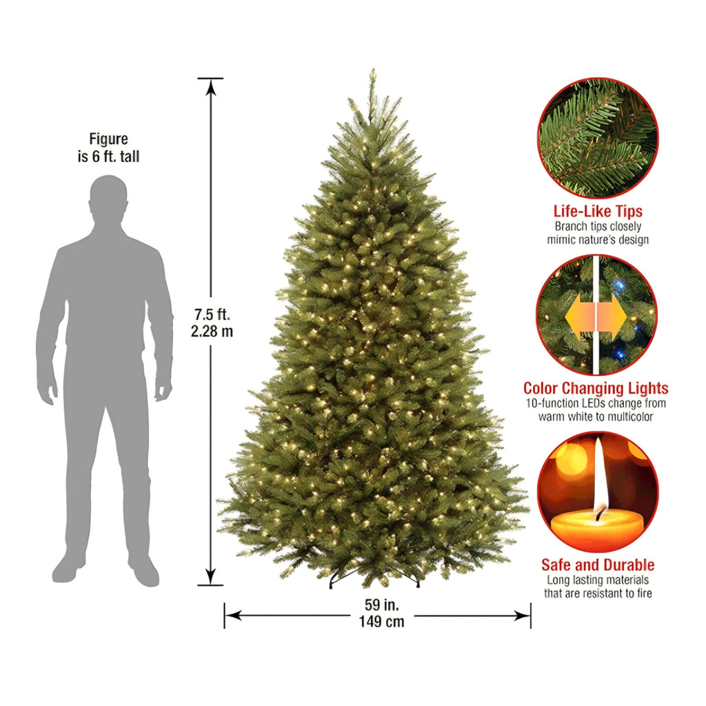 Artificial Christmas Tree, 700 LED Lights, 2,514 Tips,  7.5 ft Pre-Lit Dunhill Fir