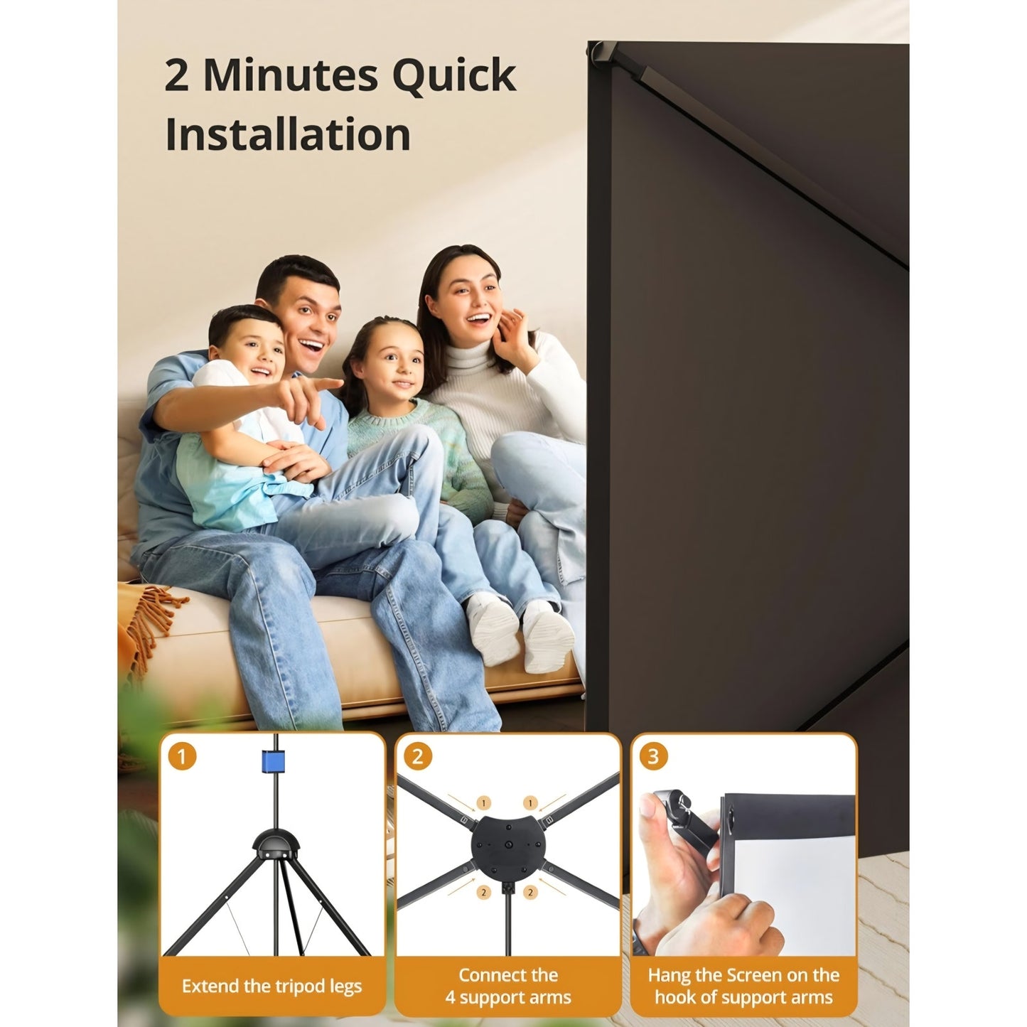 Projector Screen with Stand 80 inch Indoor Outdoor Projector Screen 16:9, 4K HD