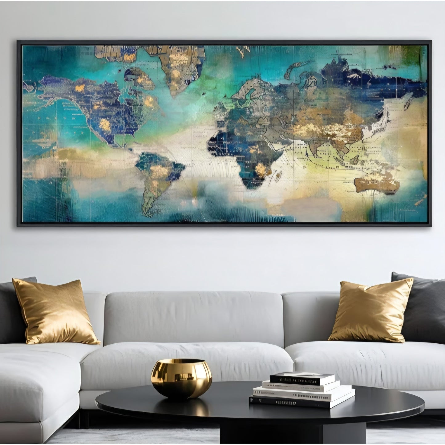 Large World Map Canvas Prints Wall Art for Living Room Office Green World Map Picture Wall Art