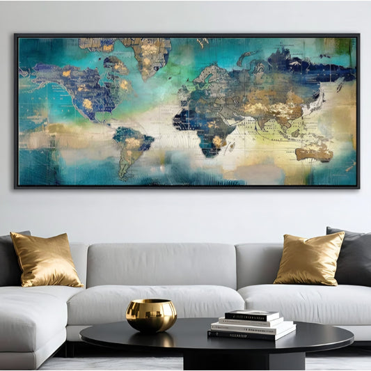 Large World Map Canvas Prints Wall Art for Living Room Office Green World Map Picture Wall Art