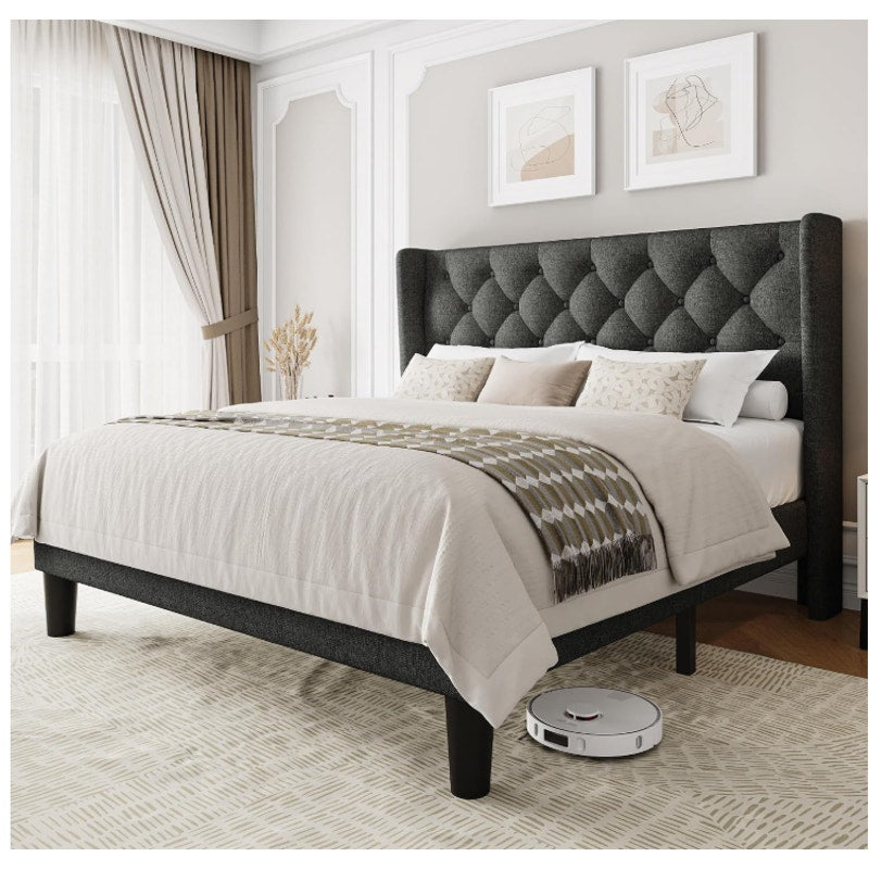 Einhomn Queen Size Platform Bed Frame with Fabric Upholstered Wingback Headboard