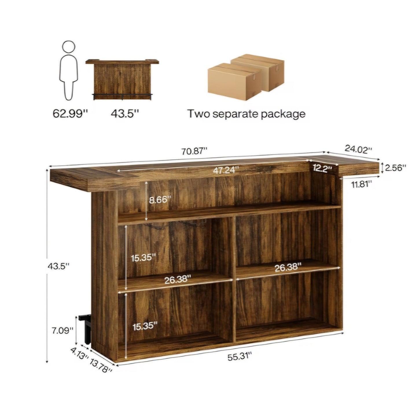 Tribesigns 4-Tier Bar Table, 70.9-Inch Large Wood Home Bar Unit with Wine Glass Holder