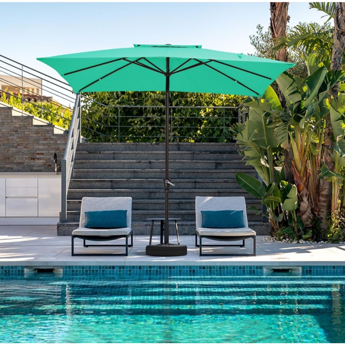 Rectangular Patio Umbrellas Outdoor Table Market Umbrella w/Crank, 8 Sturdy Ribs, UV Protection