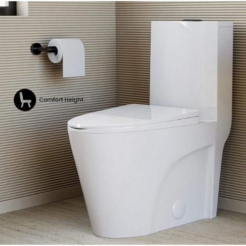 12 " Rough-in St. Tropez One Piece Modern Elongated Toilet with Dual Vortex™ Flush, Black Hardware