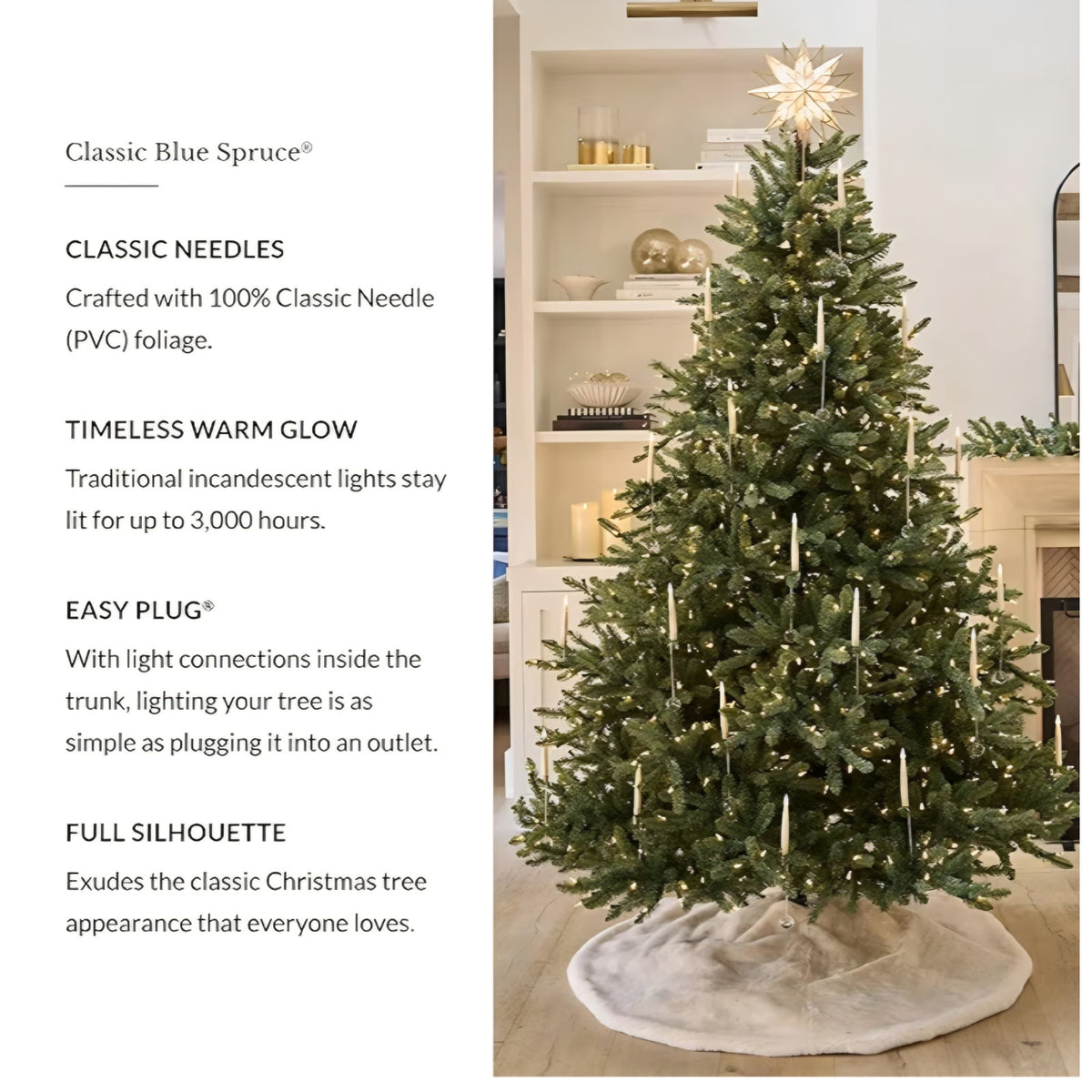 7.5ft Pre-Lit Classic Blue Spruce - Artificial Christmas Tree with 1000 Clear Incandescent Lights