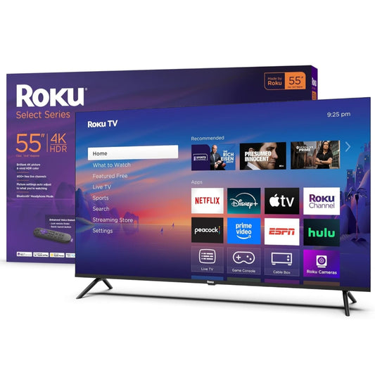 5 stars (779) Roku Smart TV 2025 – 55-Inch Select Series, 4K HDR TV – Roku TV with Enhanced Voice