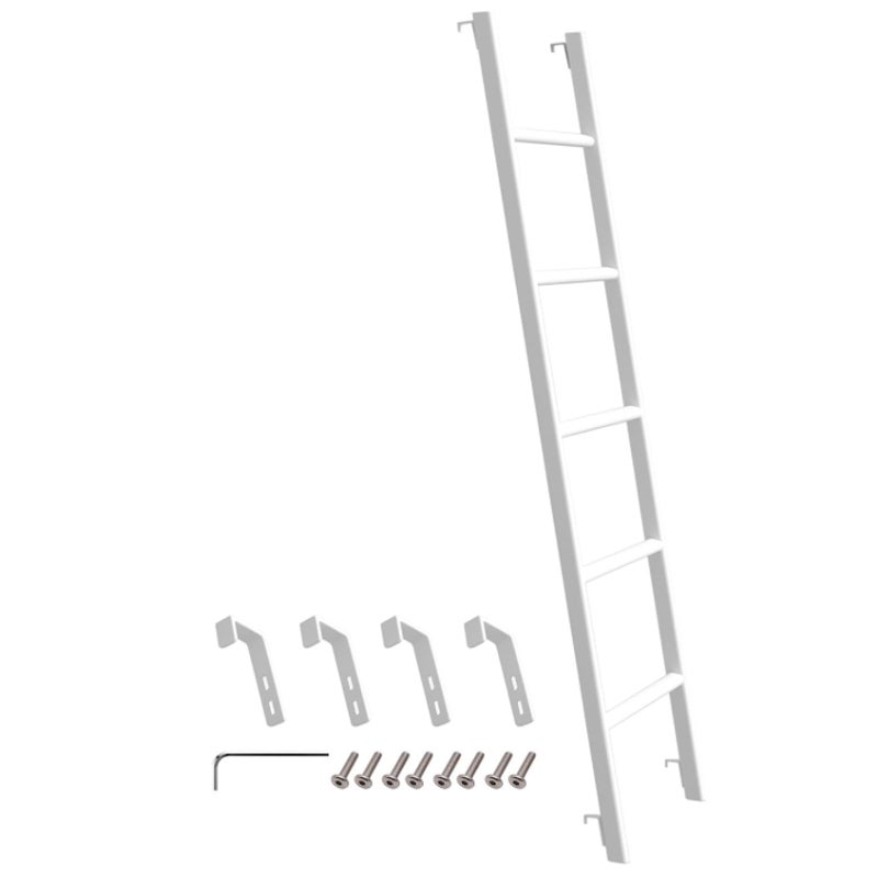 White Bunk Bed Ladder 60 inch with 4 Hooks, One Piece Steel Structure