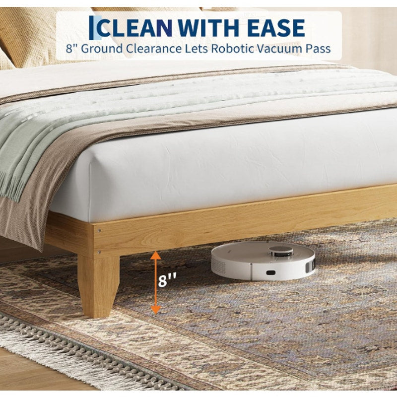 Rattan Bed Frame Queen Size with Natural Rattan Headboard & LED Lights