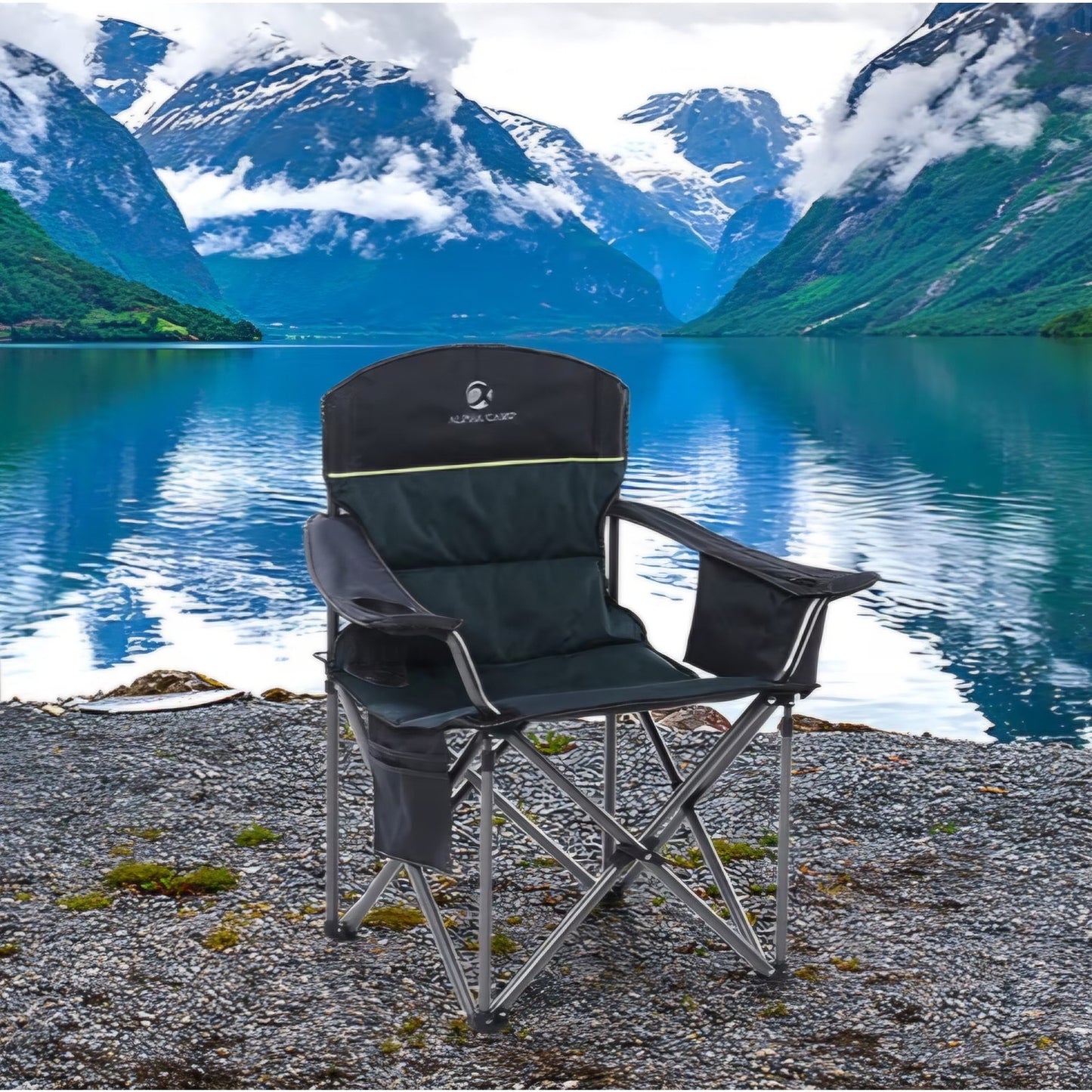 Oversized Folding Camping ChairPortable Outdoor Heavy Duty Padded Chairs Lawn Chair with Cup Holder