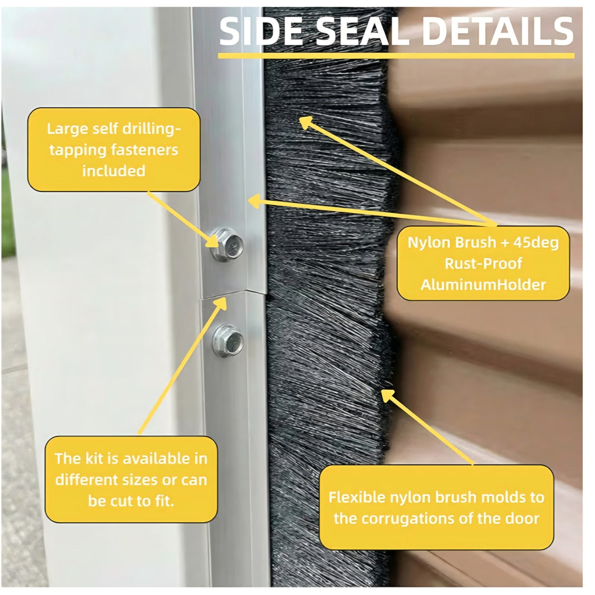 30 FT Garage Door Brush Seal Kit for 10'W X 10'H Doors, 2" High-Density Nylon