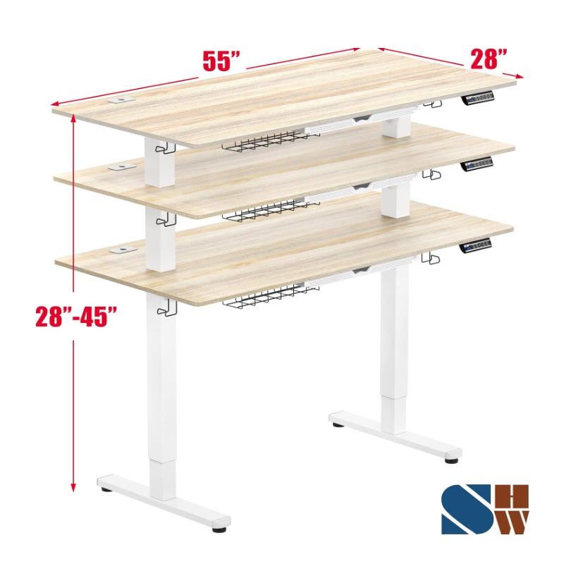 SHW 55 x 28 Electric Height Adjustable Standing Desk w/Drawer, Maple w/ Memory Presets