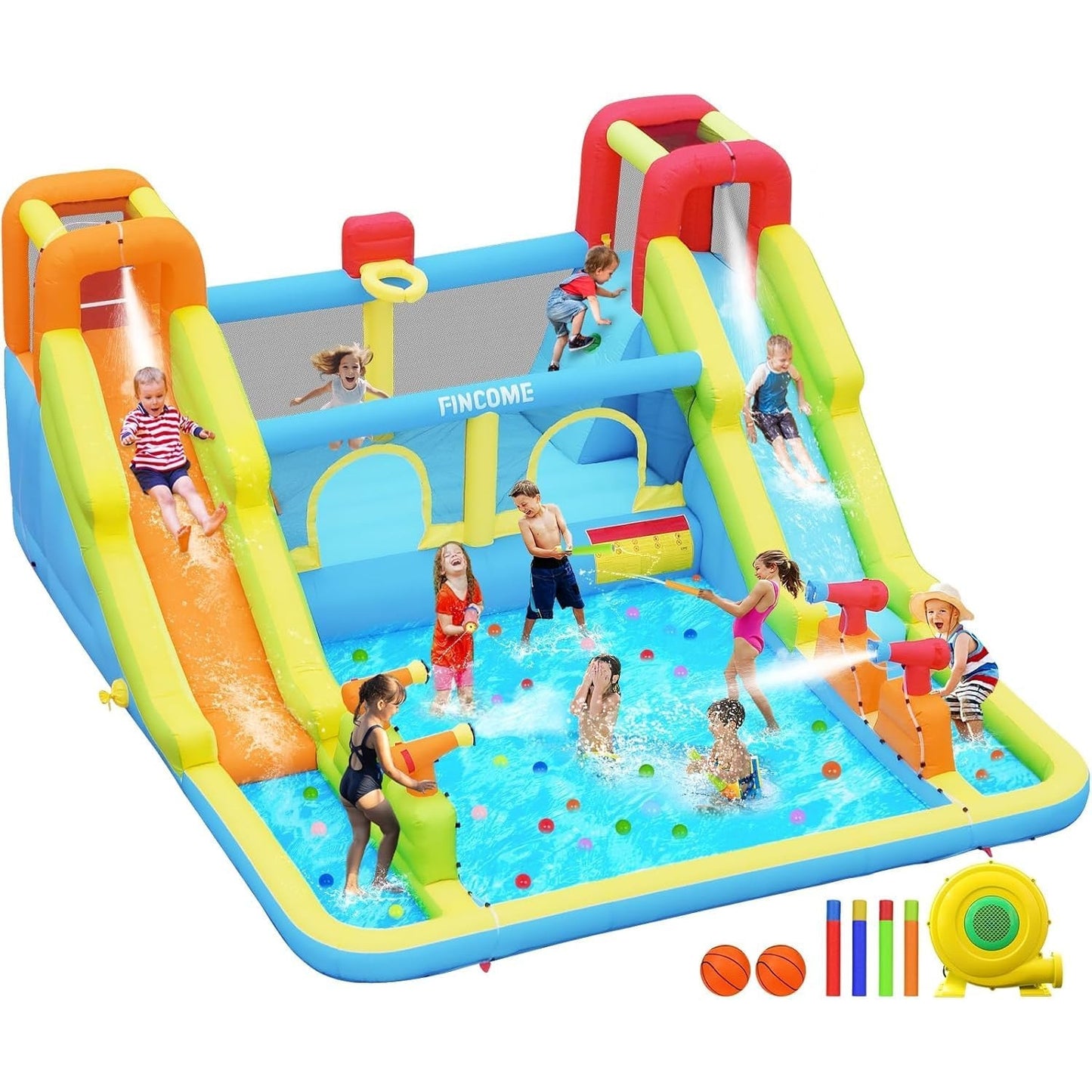 Inflatable Bounce House for Kids, Water Bounce House with Double Slides Indoor Outdoor, 750W Blower
