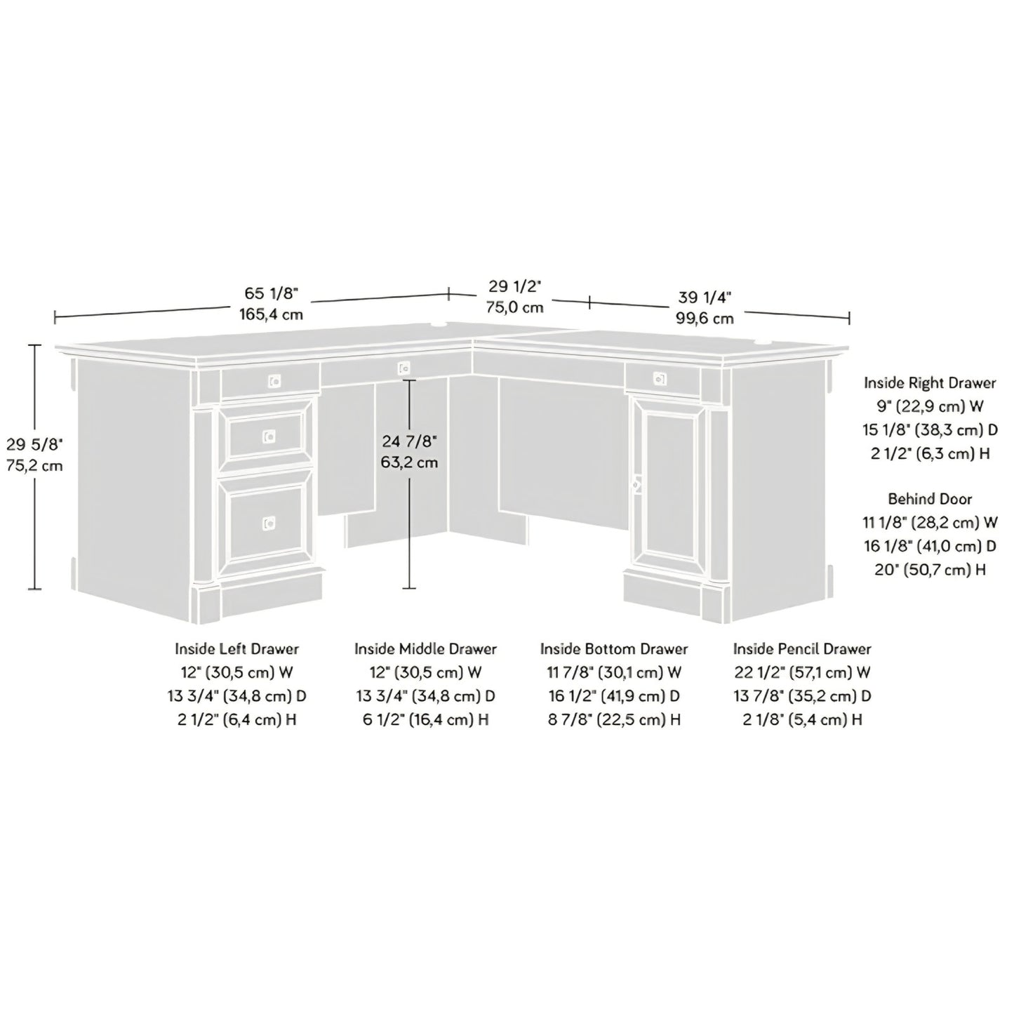 Sauder Palladia L Shaped Desk with Drawers, Office Desk with File Cabinet Storage Split Oak finish