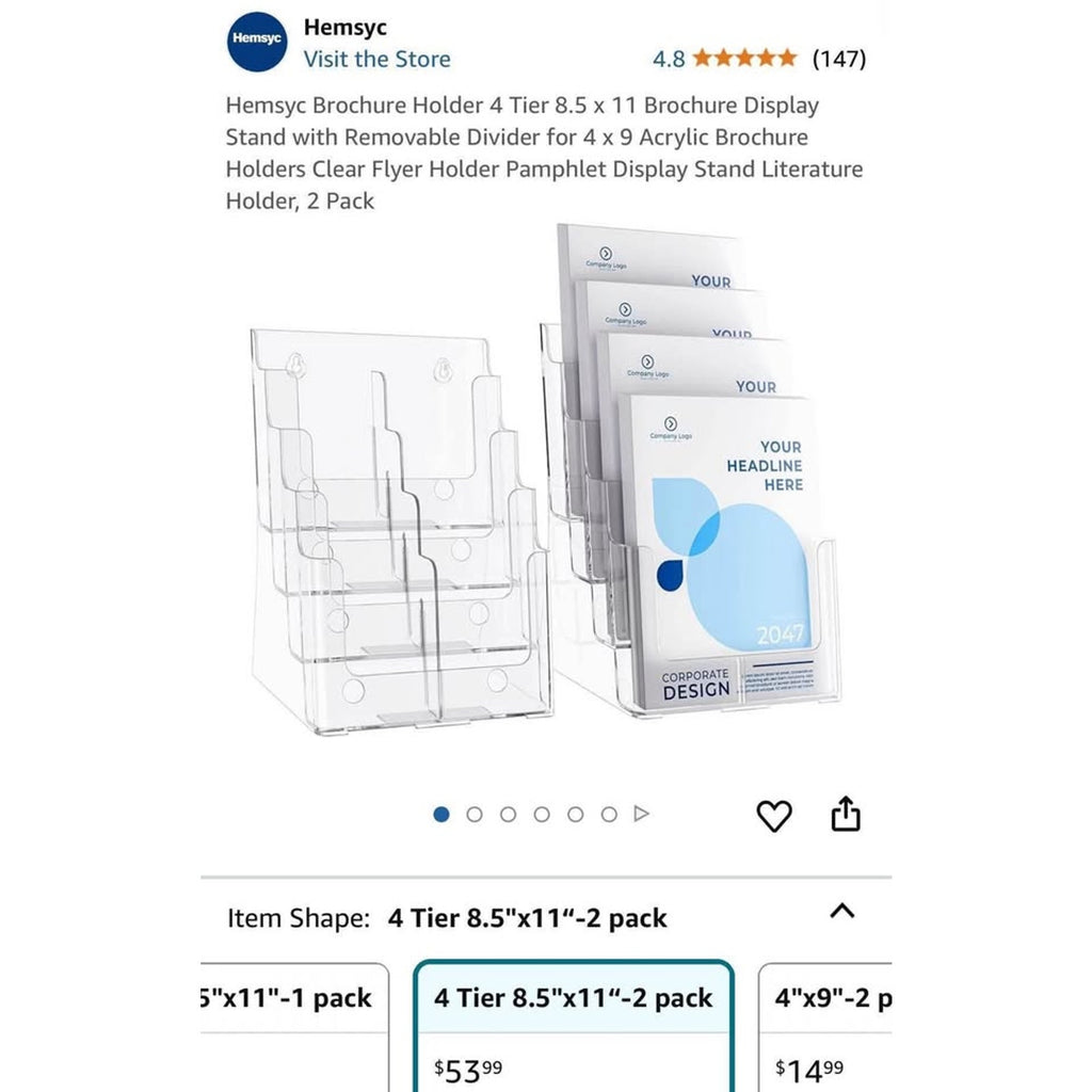 Hemsyc Brochure Holder 4 Tier 8.5 x 11 Brochure Display Stand with Removable Divider for 4 x 9 Acryl