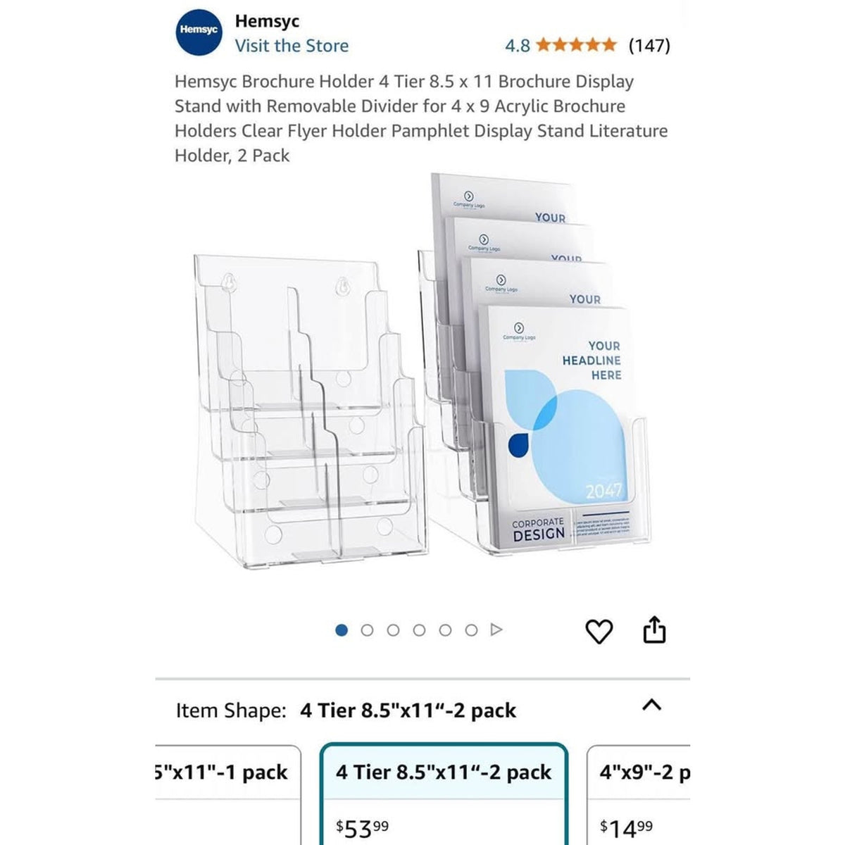 Hemsyc Brochure Holder 4 Tier 8.5 x 11 Brochure Display Stand with Removable Divider for 4 x 9 Acryl