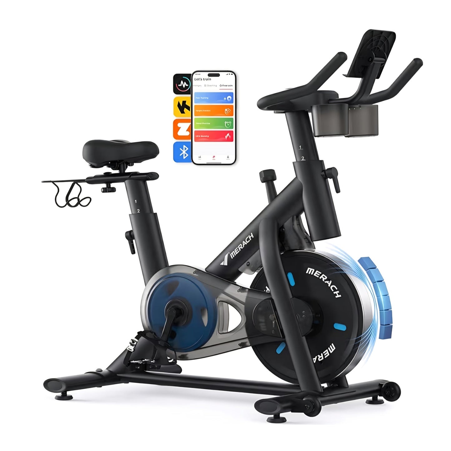 Merach Exercise Bike, Magnetic Friction Stationary Bike with Brake Pad and Exclusive App,