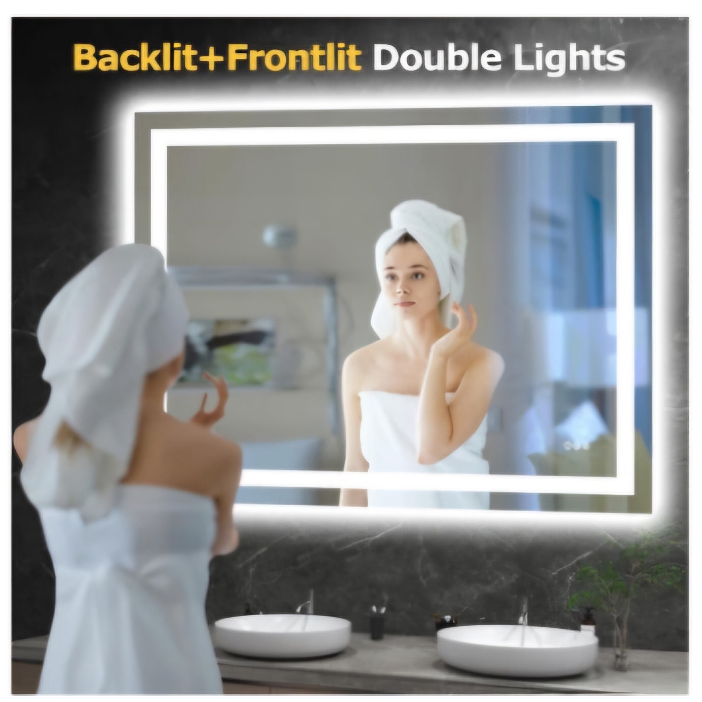 48"X36" LED Bathroom Mirror with Lights, Anti-Fog, Dimmable, Backlit + Front Lit, Smart Bathroom