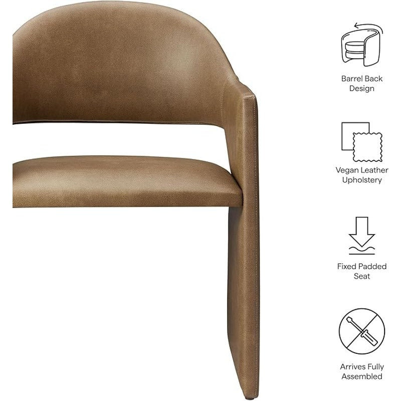 Modway Talia Vegan Leather Dining Armchair in Toast. 22"D x 23"W x 31"H. side chair.