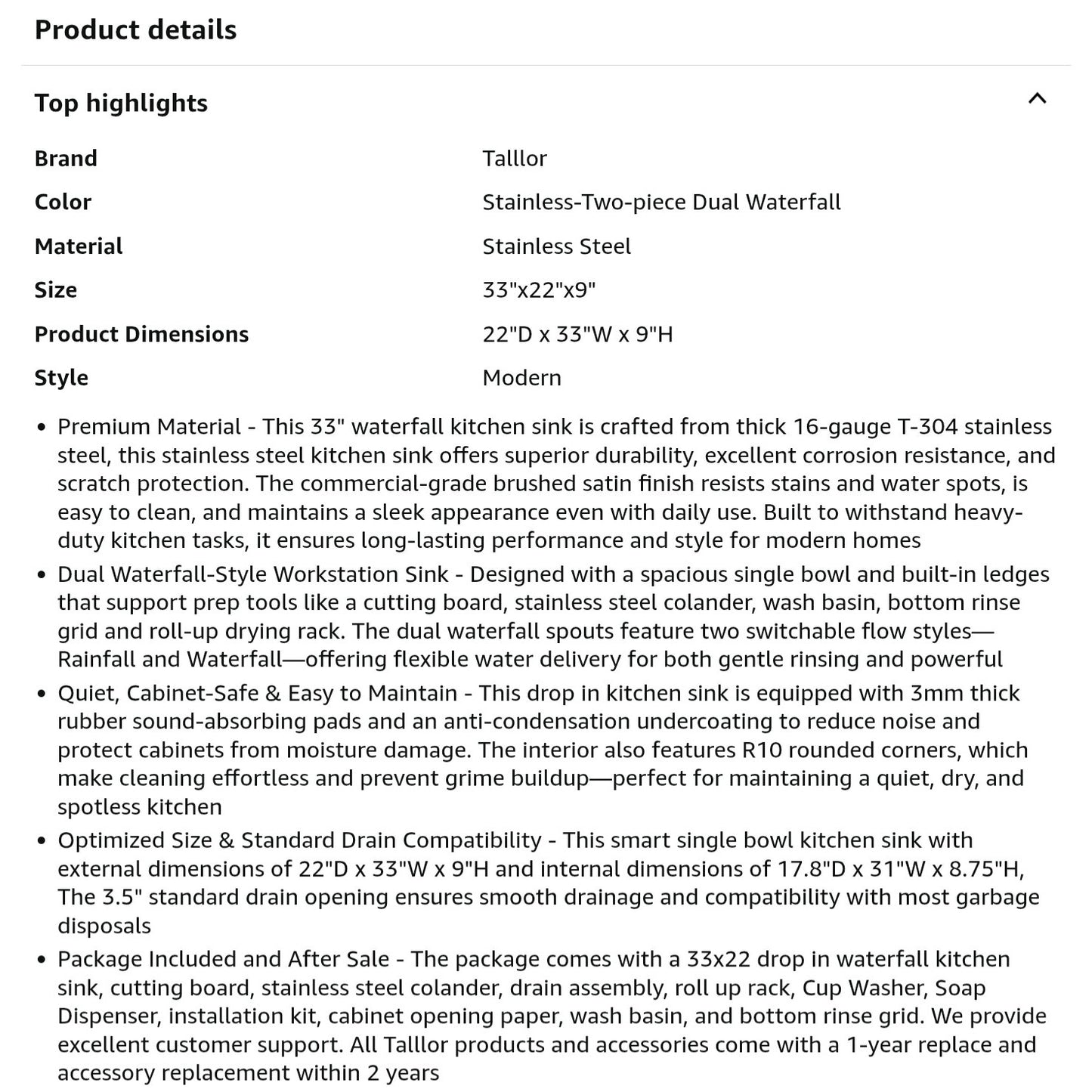 33 Inch Luxury Waterfall Kitchen Sink - Drop In Smart Kitchen Sink 33x22 Multifunctional Workstatio