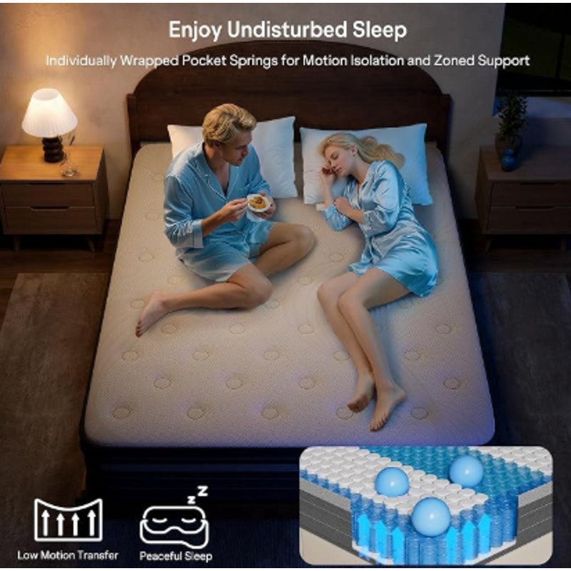 Queen Mattress 12 Inch in a Box, Hybrid Queen Mattress with Memory Foam & Individual Pocket Springs