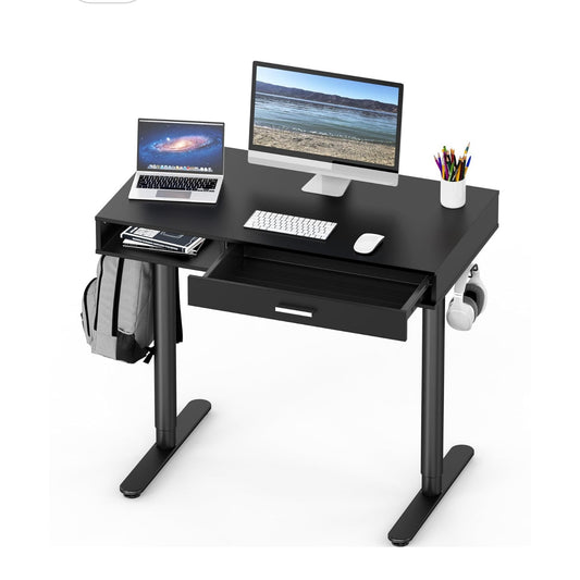 SHW 40-Inch Height Adjustable Claire Electric Standing Desk with Drawer, Black