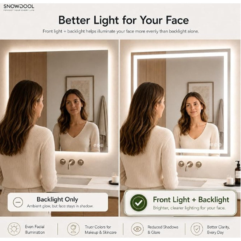 Snowdool 77 x 36 in RGB LED Bathroom Mirror, Front and Backlit, Anti-Fog