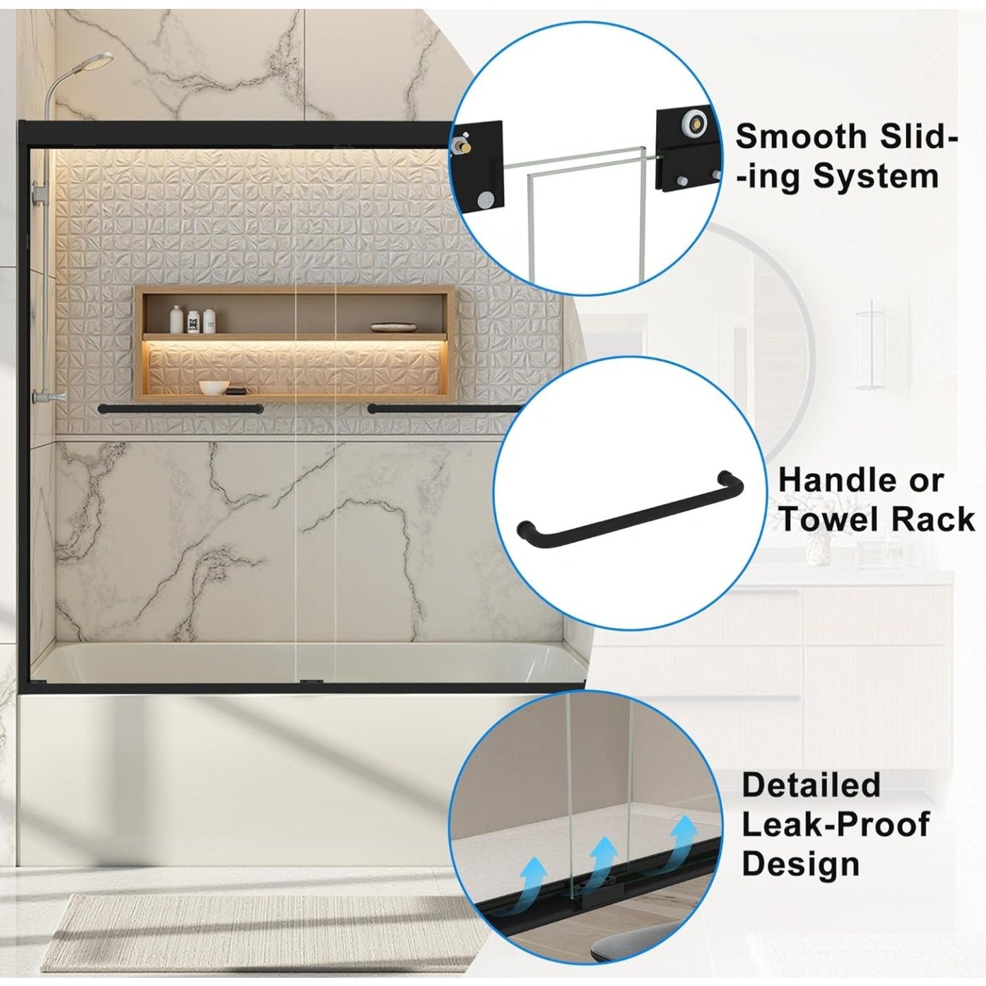 56-60" W x 62" H Tub Shower Door Bathroom Double Sliding Shower Door 5/16"(8mm) Thick Tempered